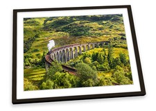 Steam Train Railway Bridge Green FRAMED ART PRINT Picture Poster Artwork