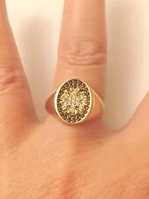 Gold Tone Sapphire & CZ Signet Ring SIZE Q Adjustable GIFT POUCH