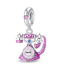 Pink Antique Telephone Charm Bead Fit European Bracelet Sterling Silver Gift