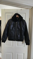 Superdry Black Leather Aviator Style Jacket With Removeable Faux Fur Collar