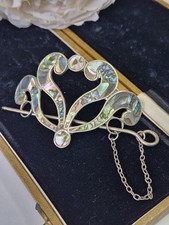 Vintage Mexico Silver Abalone inlay Hair Barrette with Pin Excellent
