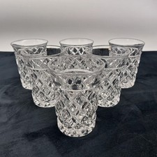 Diamond Cut Tumblers Clear Pressed Glass Set of 6 10.7cm Height Vintage