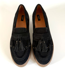 River Island Womens Black Suede Loafers Tassel Detail & Studs UK Size 6 EU39