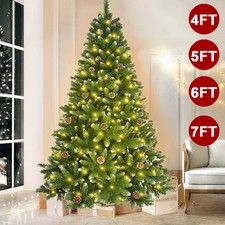 Snow Frosted Christmas Tree With Lights 4/5/6/7FT Luxury Pine Cones Bushy Decor