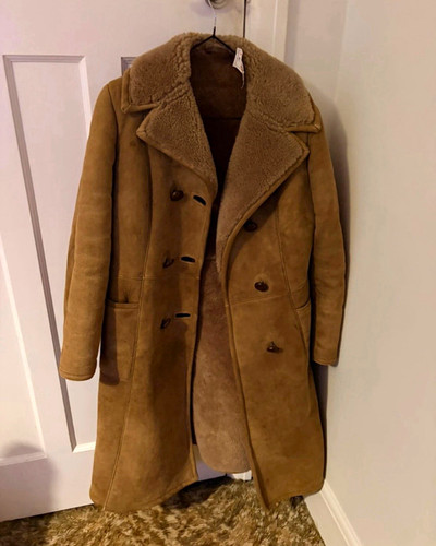 Women brown suede long coat - long,