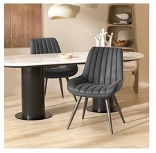 Dark Grey Faux Suede Chair Set Of 2 With Dark Grey Metal Legs