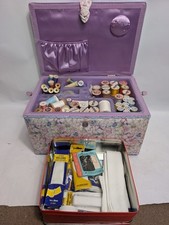 Lovely Vintage floral sewing box with cotton, Spools and accessories