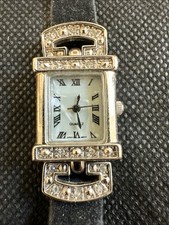 Ladies Quartz Watch With Black Velvet Strap