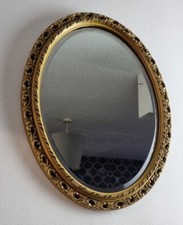 Round Wall Mirror Gold Gilt Ornate Frame Beveled Edge 14In Diameter Vintage..