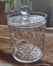 Cut Glass Crystal Biscuit Barrel Lidded Jar Star Finial Design 6.5" X 4.5" Vgc