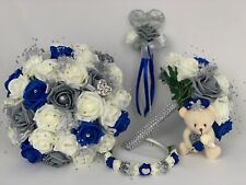 Wedding bouquets Flowers Ivory Rose Royal blue Bride Bridesmaid Flower-Girl Wand