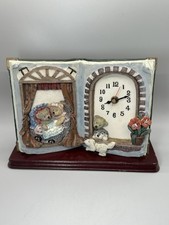 Hand Painted Nursery Mantel Clock Resin Multicoloured Book Teddy Bear Wood Base