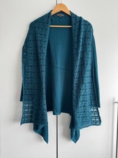 Per Una M&S Dark Petrol Open Knit Shawl Collar Waterfall Cardigan Womens Size 12