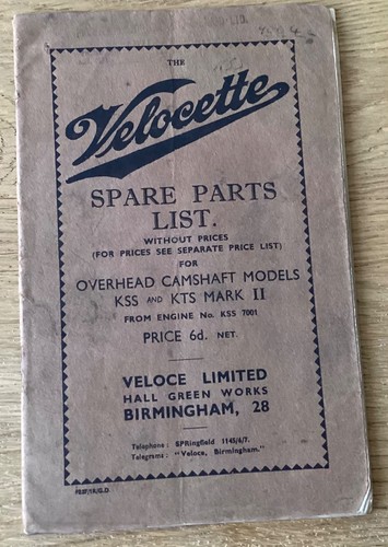 Velocette spare parts list - spare,