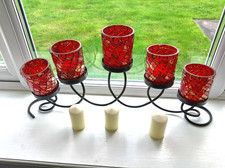 Huge 5 candle metal and gilded mosaic glass 53 cm candelabra table centrepiece.