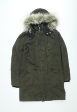 River Island Womens Green Parka Coat XS Hooded Fur Trim Winter Jacket