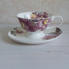 Laura Ashley Peony Garden Cup Saucer Duo Bone China Amethyst Floral Flower #2