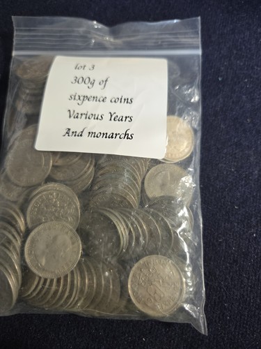 Lot 300g sixpence coins - lot,