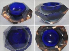 Vintage Flavio Poli For Seguso Sommerso Murano Glass Ashtray Blue