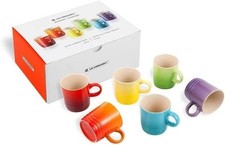 NEW Set Of 6x LE CREUSET 350ml Stoneware Rainbow Coffee MUGS 6-Colours BOXED N01