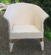 Vintage Lloyds Loom or Style Small Tub Chair Cream For Child Teddy Doll Whicker