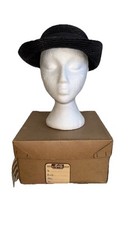 WEBFLEX 1940'S HAT BLACK STRAW RIBBON BOW DETAIL DOME SHAPE CROWN BRIMMED IN BOX
