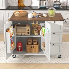 Kitchen Island with Drop Leaf, 3 Drawers Cabinet Kitchen Trolley Cart Cupboard