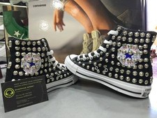 Converse High Black Custom Studded Grey Studs Clean Skulls