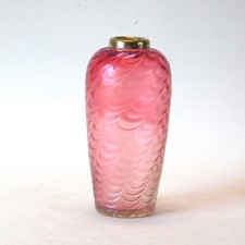 KRALIK CRANBERRY IRIDECENT GLASS BUD VASE WITH SILVER PLATED RIM - 16 CM TALL