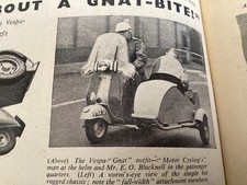 VESPA 125cc BLACKNELL GNAT SIDECAR OUTFIT COMBINATION .1956  MOTORCYCLE ARTICLE.