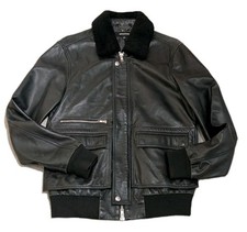 Mens Whistles Black Vtg Leather Aviator Bomber Jacket Shearling Collar  Medium