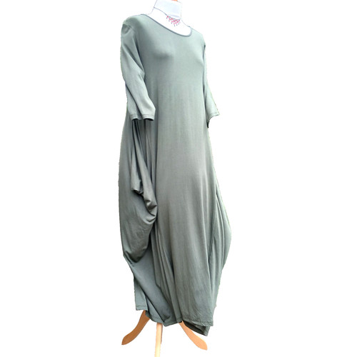 Maxi dress khaki green jersey - khaki,