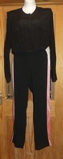 HAIDER ACKERMANN BLACK & PINK SIDE STRIPE SILK BLEND JUMPSUIT 38 UK 10