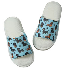 NEW PACK open toe DACHSHUND slippers  UK 8.5-9 (44-45) Sausage Dog NON SLIP blue