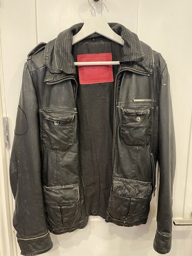 Superdry men leather jacket - leather,