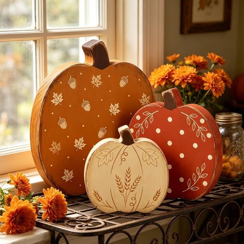 Wooden pumpkin statue - wooden, autumn