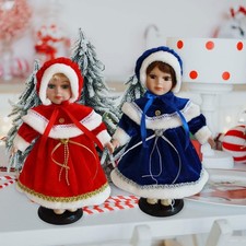 Porcelain Doll in Velvet Dress Table Decoration Old Fashioned Ceramic Doll