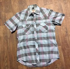 Mens Vintage 1970s Short Sleeve Check Western Shirt Size Small, Mens Clothing