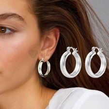 Hypoallergenic 925 Sterling Silver Filled Thick Chunky Hollow Ear Hoop Earrings