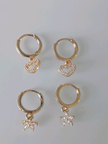 Gold zirconia heart - gold, flower
