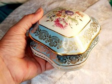 S.CHALAIS LIMOGES FRANCE HAND PAINTED PORCELAIN TRINKET BOX FLORAL DESIGN LARGE