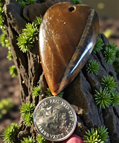 Polished tigers eye - polished, heart