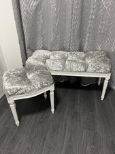 French Dressing room Bedroom Stool And Bed End Bench Silver Velvet tufted 