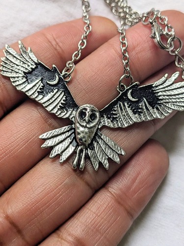 Silver owl necklace - silver,