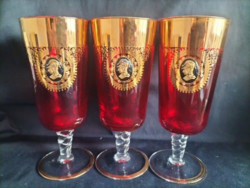 Bohemian ruby glass goblets - ruby,