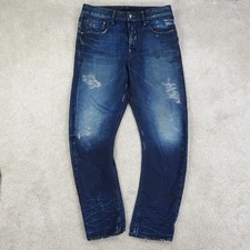 G-Star Jeans Mens 33x32 Dark Blue Loose Tapered Distressed Denim Y2K Grunge