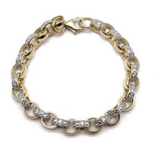 9ct Gold 8mm Belcher Bracelet 6 INCH Chunky Round, Plain & Cz Links Hallmarked
