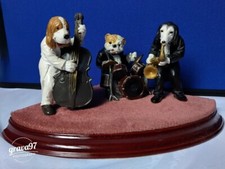 Dog Jazz Trio Band Resin Figurines with Display Plinth (Drums, Cello/Bass, Sax)