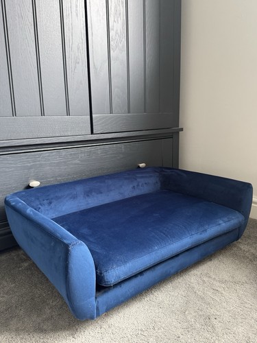 Blue velvet upholstered dog - velvet,