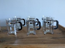 6x Bodum Chambord Glass Mugs Set French Vintage Black Chrome Coffee Prop Vgc Old